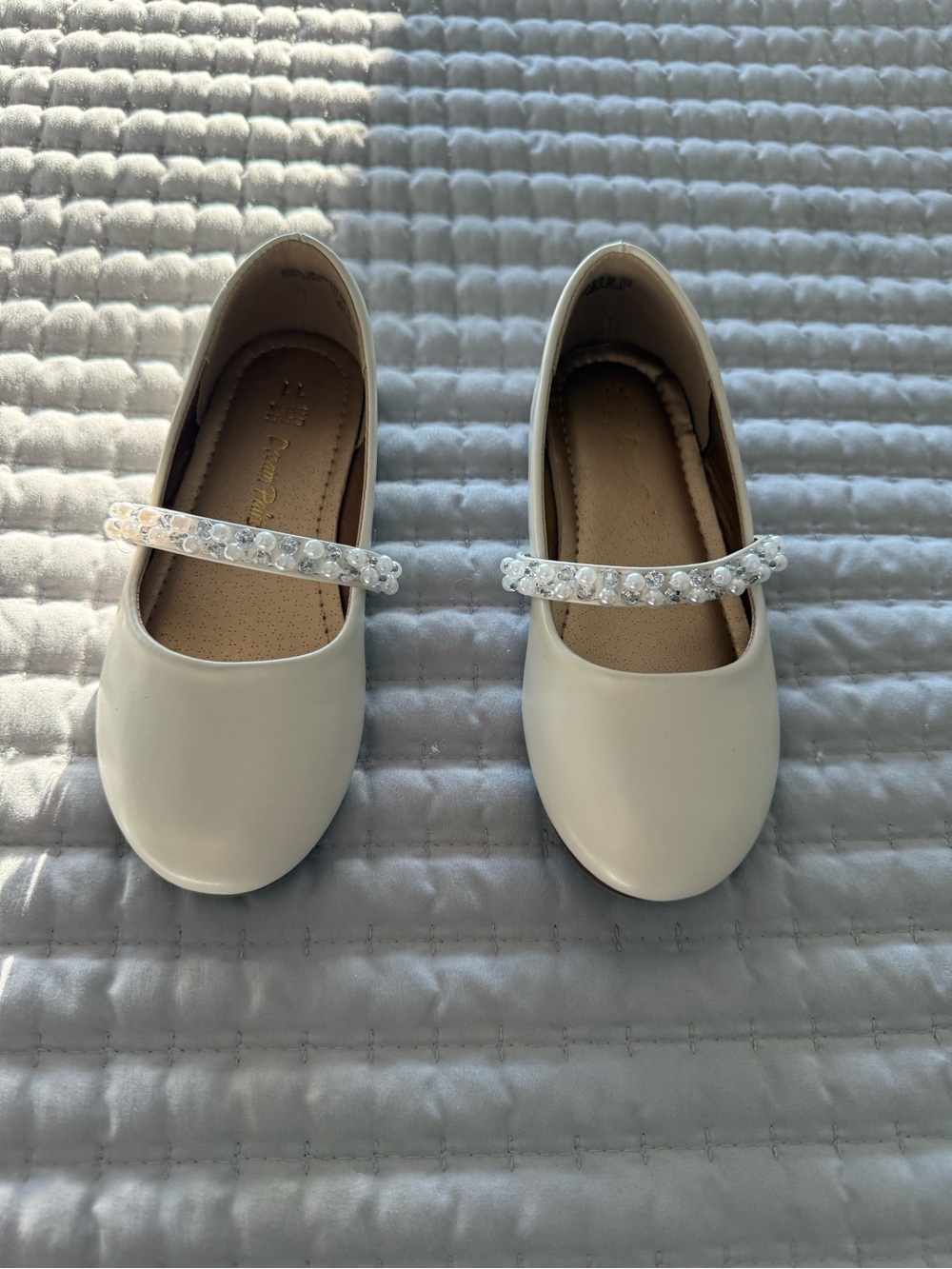 Girls White Pearl Strap Dress Flats - worn once inside!!